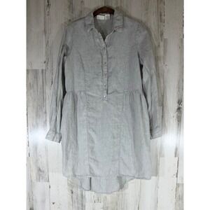 Beacan Cove Linen Popover Tunic Mini Dress Size Small Gray Pockets FLAWS READ